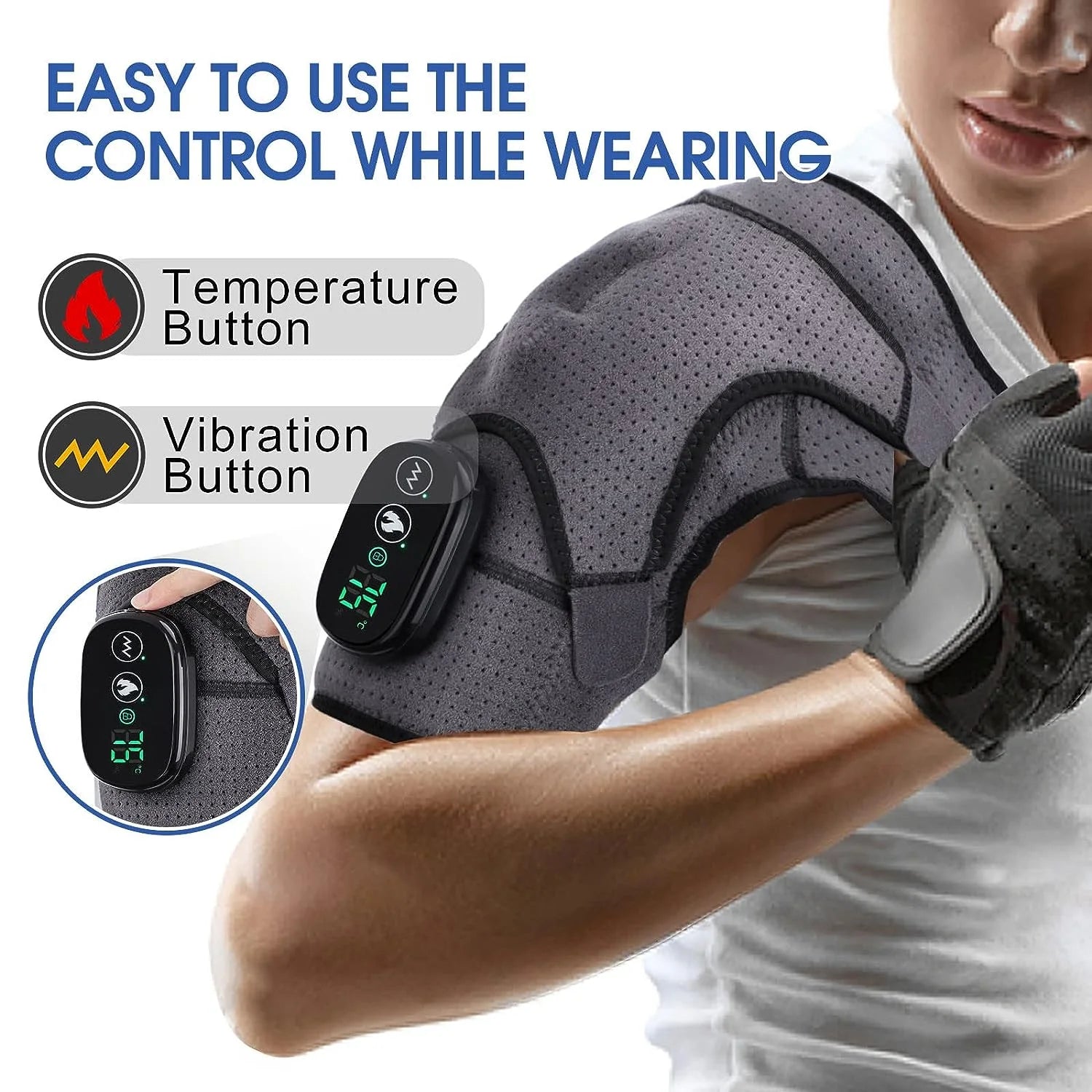 Cordless Heated Shoulder Brace, Shoulder Massager Heating Pads for Rotator Cuff Upper Arm Muscle Stress Relief 3 Heating and Vibrati Men Women Heated Wrap