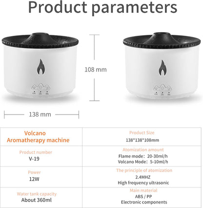 Aroma Essential Oil Diffuser 360 Ml,Volcano and Flame Diffuser/Humidifier,Give1.76 Oz Hotel Collection Essential Oils,Blue/Red Light Selection,Diffusers for Home,Large Room(Black Cracks)