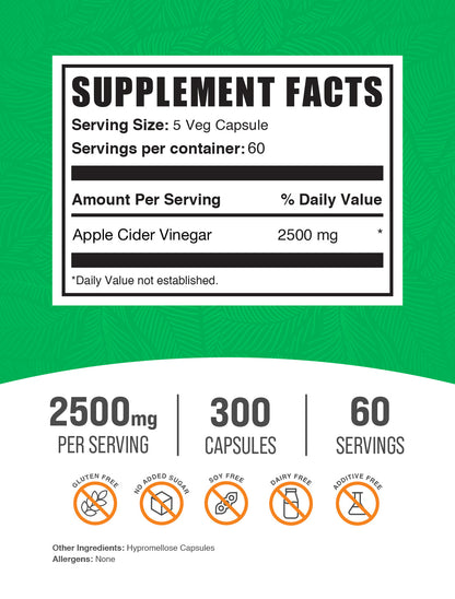 Apple Cider Vinegar Capsules - 2500Mg per Serving (300 Capsules - 60 Servings)