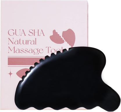 Gua Sha Facial Tools, Natural Bian Stone Gua Sha Jade Scraping Massage Tool, Body Gua Sha Stone with Comb, Large Guasha Set for Traditional Acupuncture Therapy(Wave-Edge)